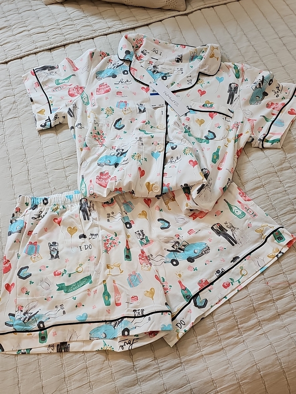 BedHead Just Married Organic Cotton Pajamas Short Set Size XL NWT